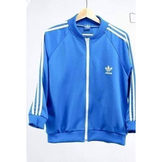 🔥ส่งฟรีจ้า🔥เสื้อแจ็คเก็ตสีฟ้าเข้ม Adidas แถบแขนสีขาว งานสกีน