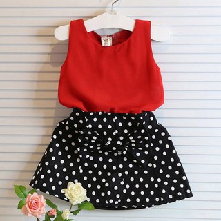 BABYWORLD เสื้อยืดลายจุด + กระโปรงลายจุดสำหรับเด็ก