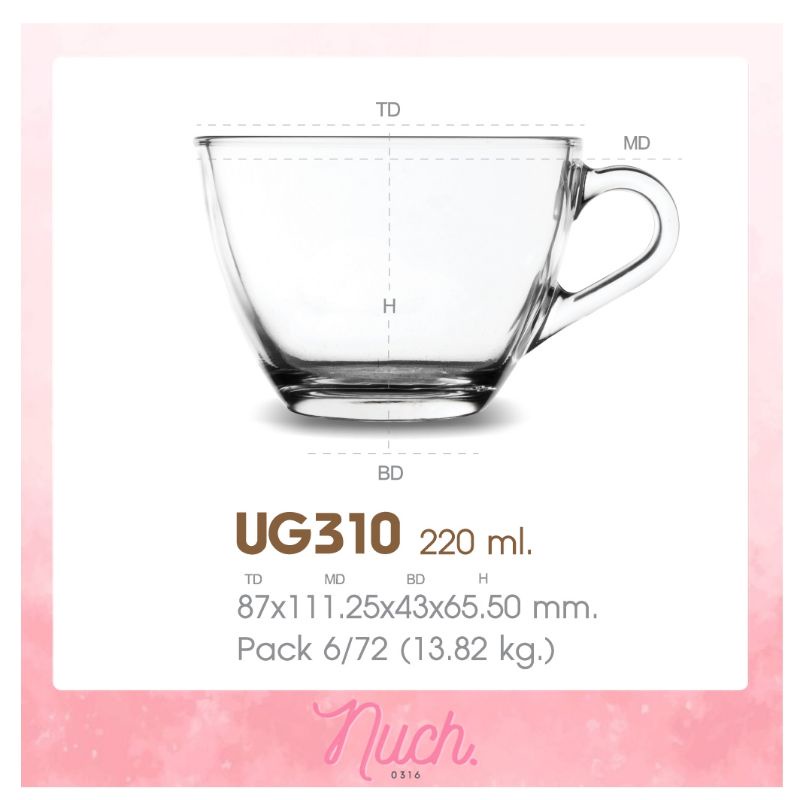 แก้วใสมีหูจับ ขนาด 8.5-10.5 ออนซ์