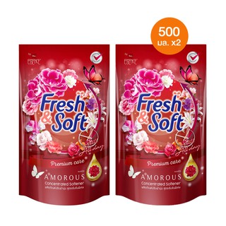 [ 2 ถุง ] Fresh &amp; Soft น้ำยาปรับผ้านุ่ม สูตรเข้มข้นพิเศษ เฟรช แอนด์ ซอฟท์ Still All Day กลิ่น Amorous สีแดง 500 มล.