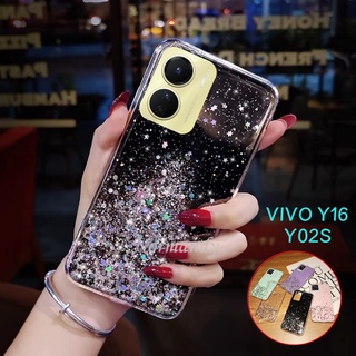 เคสโทรศัพท์มือถือแบบนิ่ม TPU ใส แต่งกลิตเตอร์ดาว ไล่โทนสี หรูหรา สําหรับ VIVO Y16 Y02S Y 02S VIVOY16