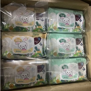 แพ็ค 6 ห่อ กระดาษทิชชู่เปียก ฮารุ Haru ห่อละ 40 แผ่น รวม 240 แผ่น สูตร ขมิ้น พร้อมส่ง