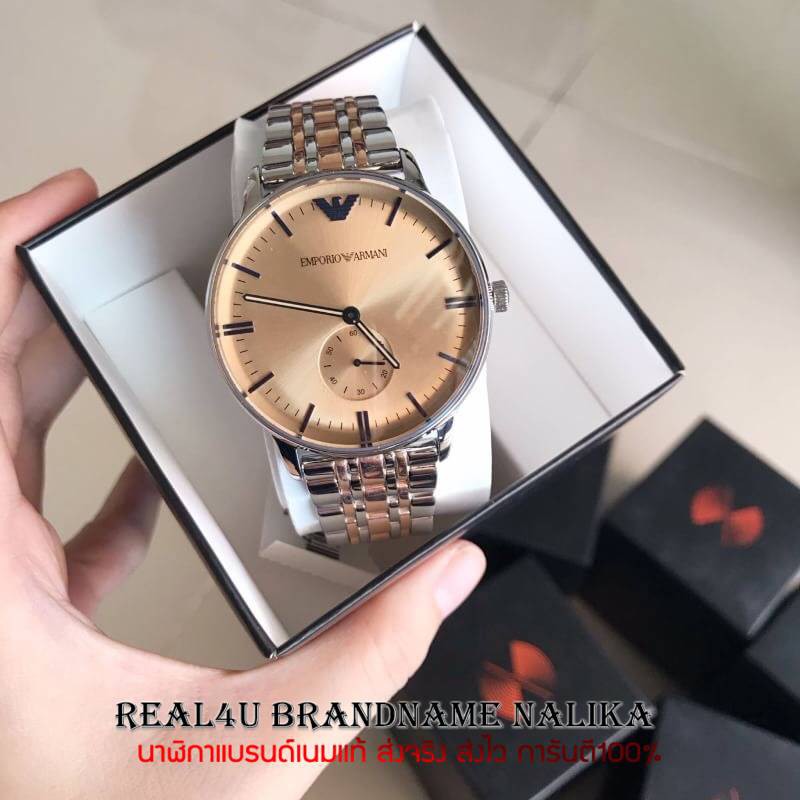 นาฬิกาข้อมือผู้หญิง Emporio Armani รุ่น AR2070 Beige Dial Two Tone Stainless Steel Men's Watch ของใหม่ ของแท้100%