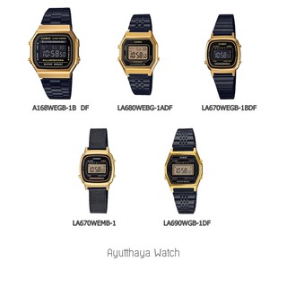 [ของแท้] Casio ดำทอง A168WEGB-1B, LA680WEGB, LA670WEGB, LA690WGB นาฬิกาข้อมือของแท้ รับประกันศูนย์ CMG 1 ปี