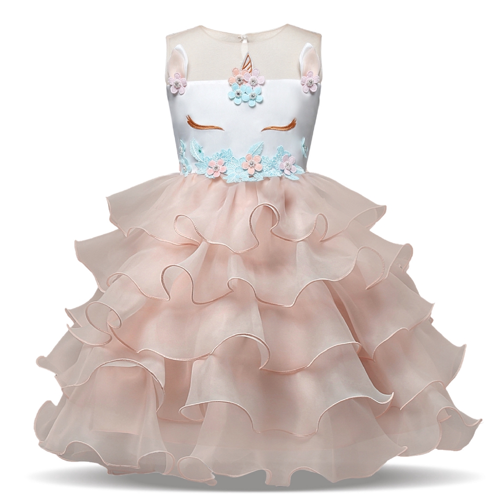 New Girls Mesh Gauze Sleeveless Dress Unicorn Princess Dress Cake Flower Skirt - flower mesh roblox