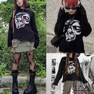 Super- เสื้อกันหนาวแขนยาว ผ้าถัก แบบสวมหัว โอเวอร์ไซซ์ ฤดูใบไม้ร่วง ฤดูหนาว สําหรับผู้หญิง Y2k