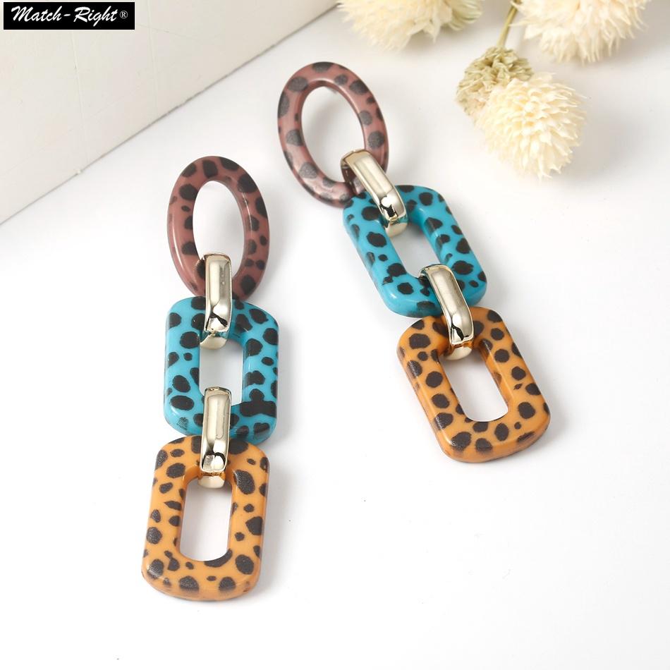 ต่างหูแบบติดหูแฟชั่น ต่างหูหนังฟอกพิมพ์ลายเสือดาวหวาน Statement Earrings Leopard Print Leather Sweet Drop Earrings