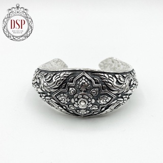 DSP กำไลท้องปลิงลายศรีอยุธยา เงินแท้ 92.5% : Sri - Ayudhaya 925 Sterling Back Smoked Silver Bangle [GSPC0081W]