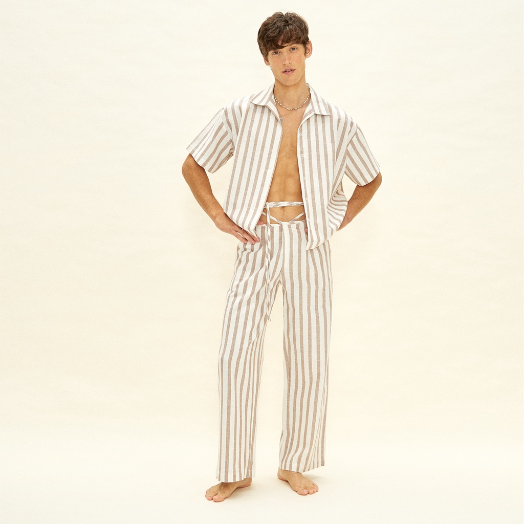 BALIBOY RESORTWEAR เสื้อเชิ้ตลินินแขนสั้น กางเกงขายาว / mocha