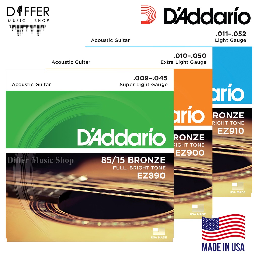 ของแท้!! 💯 สายกีตาร์โปร่ง D'Addario Bronze 85/15 รุ่น EZ890 EZ900 EZ910