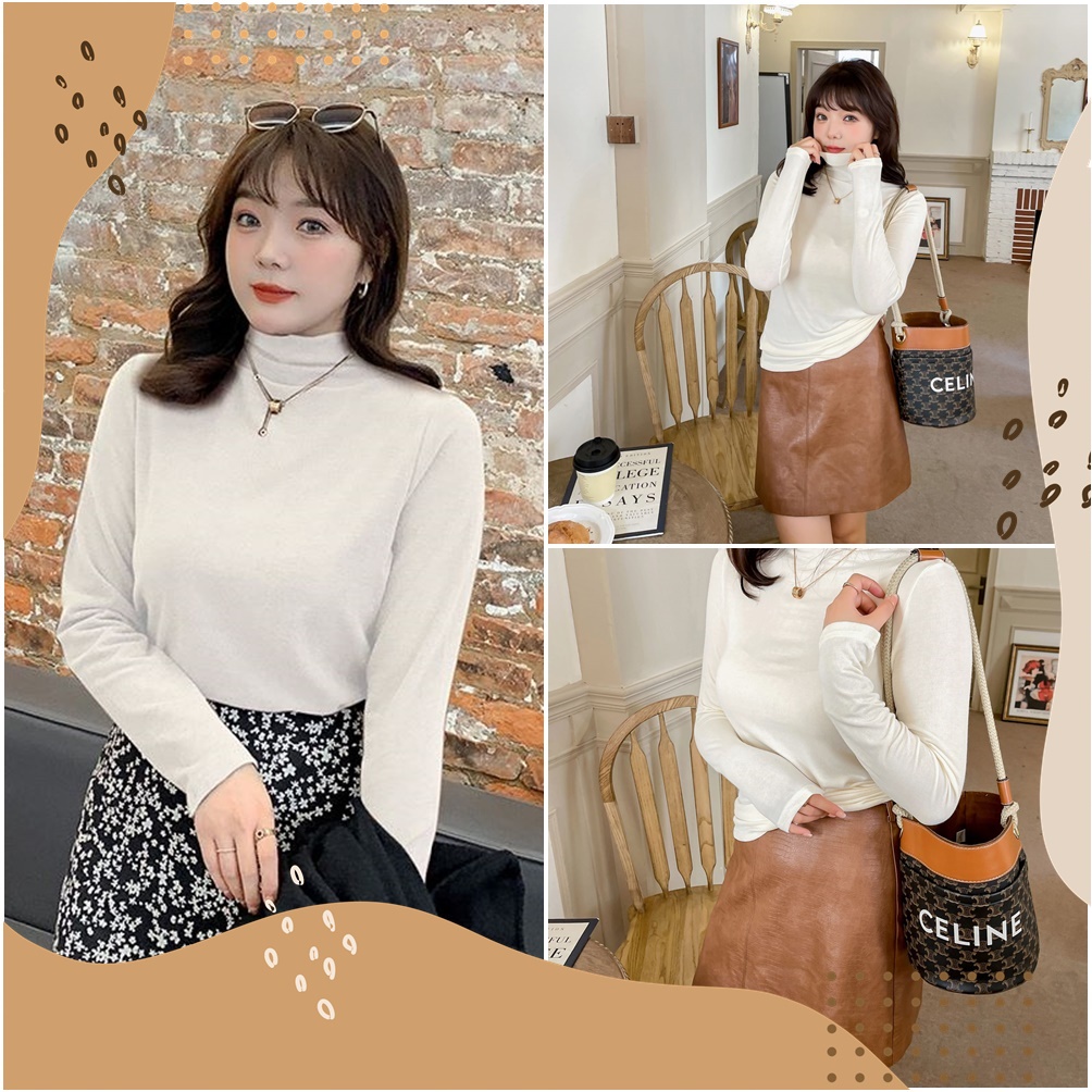 PMSWEET PLUSSIZE : PMP0717 : พร้อมส่ง เสื้อผ้าไซส์ใหญ่ คนอ้วน สาวอวบ เสื้อยืดคอเต่า คอตั้ง  เนื้อนุ่