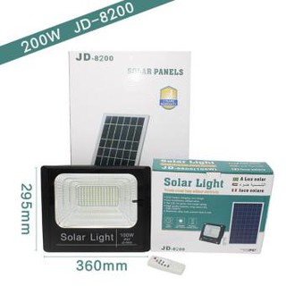 105-110โคมไฟโซล่าเซล 200W แสงสีขาว ไฟโซล่าเซลล์ JD-8200  โคมไฟสปอร์ตไลท์ 400 SMD พร้อมรีโมท รับประกัน1ปี ยี่ห้อJDแท้