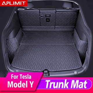 Tesla อุปกรณ์เสริมFor Tesla 20212022 Model Y Car Leather Fully Surrounded Trunk Mat Rear Seat Back Anti Kick ad Interior