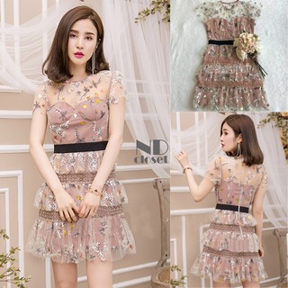 Mini Dress Ladies Flower Embroidery Korea Style