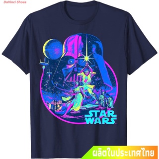 เสื้อยืดคอกลมทุกแบบDaVinci Shoes ข้อเสนอพิเศษ ดิสนีย์ สตาร์วอร์ส ฤดูร้อน Star Wars Bright Clic Neon Poster Art Graphic T