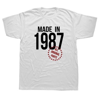 เสื้อยืดผ้าฝ้ายพรีเมี่ยม เสื้อยืดแขนสั้น ผ้าฝ้าย พิมพ์ลายกราฟฟิค Made In 1987 สไตล์สตรีท ของขวัญวันเกิด สําหรับผู้ชาย