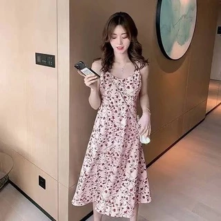 SGH0048 เดรสยาวลายดอกไม้สีแดง กระโปงพริ้ว ผ้านิ่มใส่สบาย