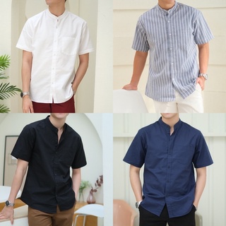 MANDARIN OXFORD SHIRT เสื้อเชิ้ตแขนสั้น รุ่นคอจีน ผ้าออกฟอร์ด หลากสี-THE BEP SHOP [ใส่โค้ด BEP45MAY ลดเพิ่ม 45.-]