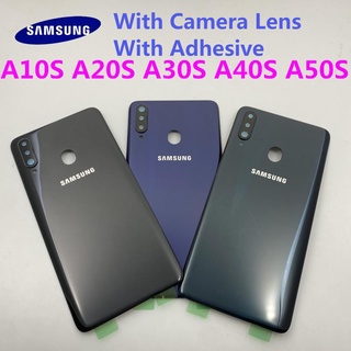 ของแท้ ฝาครอบแบตเตอรี่ ด้านหลัง พร้อมเลนส์กล้อง และกาว สําหรับ Samsung Galaxy A10S A20S A30S A40S A50S