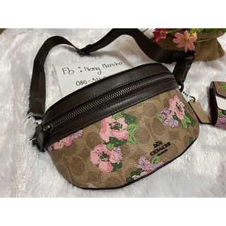 (ผ่อน 0%)  Coach Bethany Belt Bag In Signature With Blossom Print