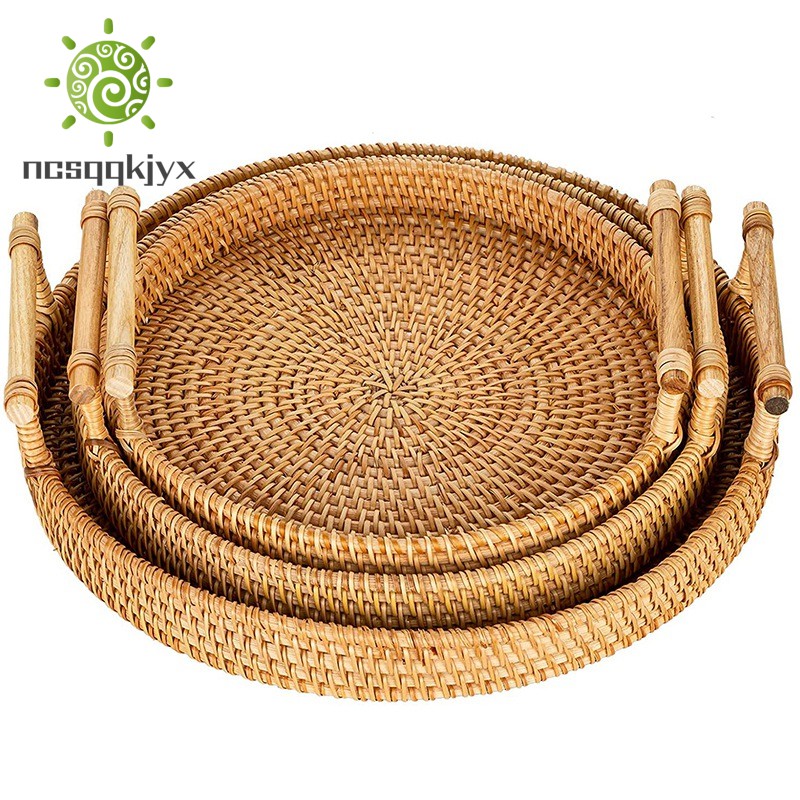Rattan Dinner Plate Three Piece Set With Handle For Organizers 903