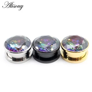 Alisouy 2 ชิ้นสแตนเลส Zirconia คริสตัลสกรูอุโมงค์หูปลั๊ก Expander Stretcher Gauges ต่างหู Body เจาะเครื่องประดับ