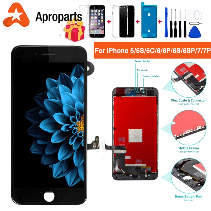 เกรด AAA+++ จอแสดงผล LCD สําหรับ iPhone 5 5S 5C SE 6 6S 7 8 Plus 4S Touch Screen Assembly เปลี่ยนทดส