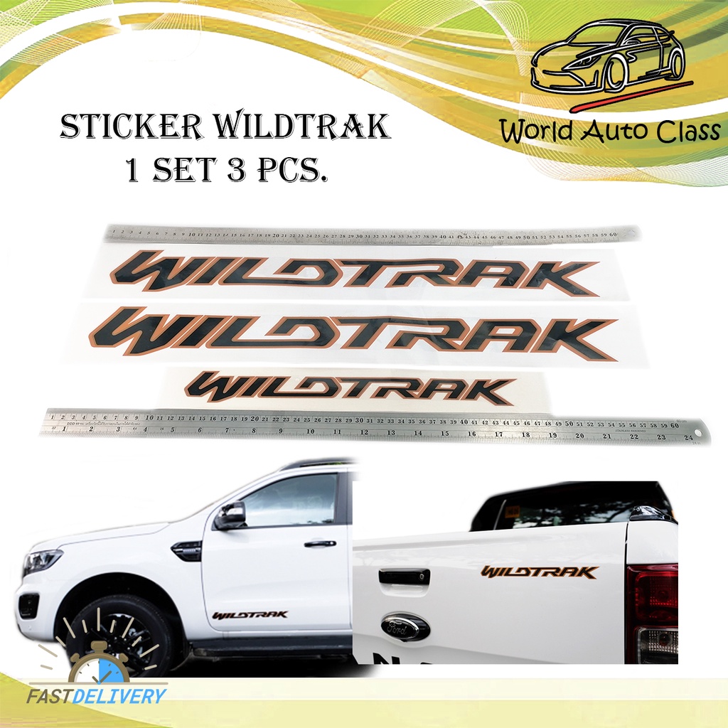 สติ๊กเกอร์"sticker WILDTRAK ติด Ford Ranger 2021 สีเทาดำขอบส้ม 1 ชุด 3 ชิ้น " มีบริการเก็บเงินปลายทาง