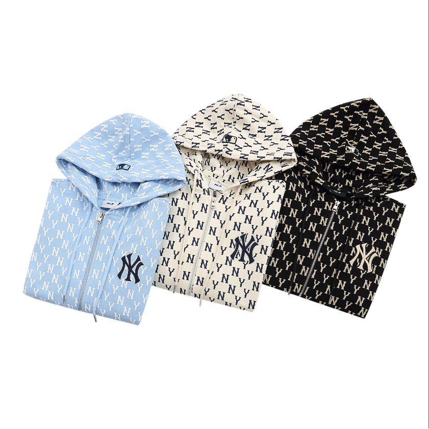 สินค้าพร้อมส่ง ! เสื้อกันหนาวแขนยาว มีฮู้ด ปักลายโลโก้ MLB ทรงหลวม สําหรับผู้ชาย และผู้หญิง