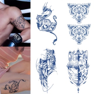 【Magic Tattoo】สติกเกอร์รอยสักชั่วคราว ลายหมาป่า มังกร เสือ กันน้ํา ติดทนนาน 15 วัน