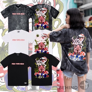 [S-5XL] BEHIND เสื้อยืด “ FEED YOUR HEAD ” แขนสั้น แนวสตรีท Oversize เสื้อยืดชาย หญิง