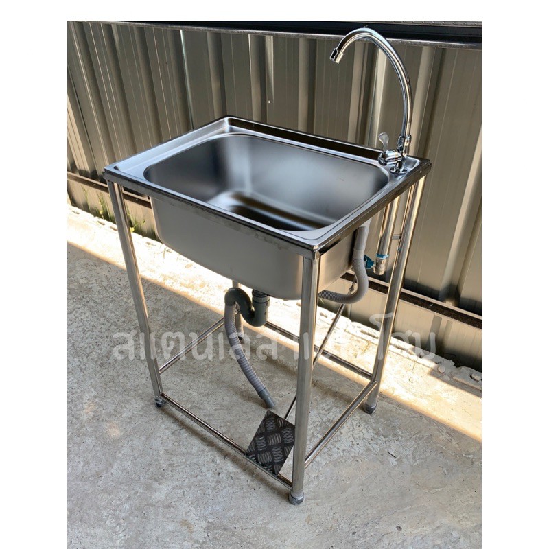ซิ้งค์สแตนเลส อ่างล้างมือ แบบเท้าเหยียบ ขนาด 45x60x80 cm พร้อมก๊อกน้ำครบชุด