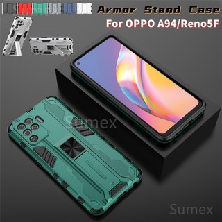 ฝาครอบเกราะกันกระแทกสำหรับ OPPO A94 OPPOA A 94 Reno5F Reno5 Reno 5F 5 F Pro CPH2203 CPH2217 CPH 2203 2217 เคสโทรศัพท์แบบแข็ง, เคสแบบยืนสีดำ, เคสกันกระแทกพร้อมตัวยึด, สไตล์เมชากันกระแทกด้านหลัง