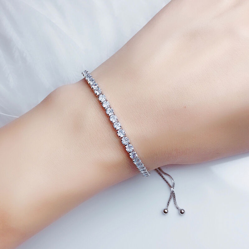 สร้อยข้อมือ ประดับเพชร พลอยเทียม แวววาว สามารถปรับได้ แบบเรียบง่าย แฟชั่นสไตล์เกาหลี สําหรับผู้หญิง