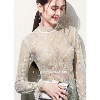 เสื้อผ้าลูกไม้หรูแขนยาว Long sleeve lace  shirt