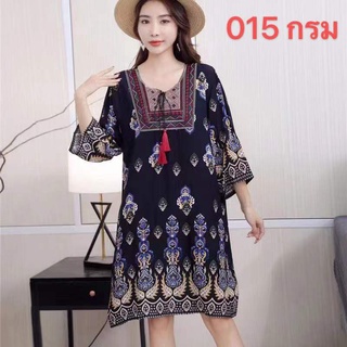 พร้อมส่ง มินิเดรสสาวอวบสไตล์โบฮีเมียน ตรงไซส์100% 808#015