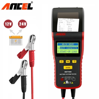 Ancel Bst500 12V/24V 100-2000 Cca เครื่องทดสอบแบตเตอรี่สําหรับรถยนต์รถบรรทุกรถยนต์รถจักรยานยนต์และสแกน (สีดําและสีแดง)