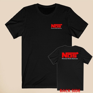 คอลูกเรือเสื้อยืดคอกลม พิมพ์ลายโลโก้ Nos Racing Nitrous Oxide สีดํา สําหรับผู้ชายS-5XL