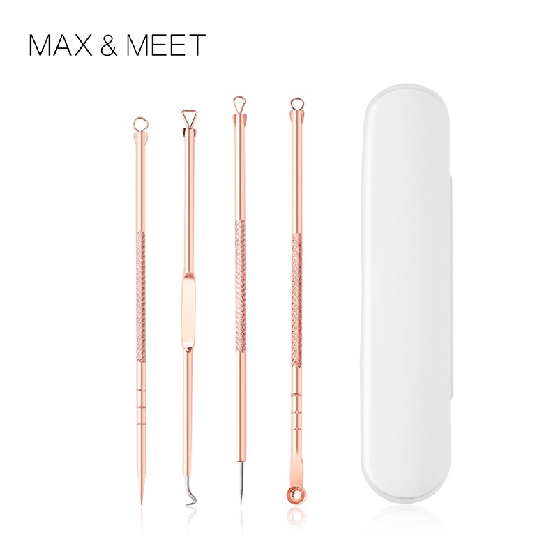 Max&meet ชุดหัวตะขอสเตนเลส เข็มกดสิวเสี้ยน แคลมป์เซลล์ ความงาม เครื่องมือดูแลผิว 4 ชิ้น
