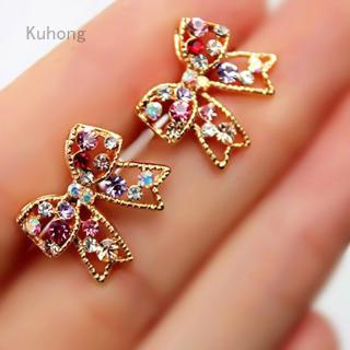 ต่างหูคริสตัลรูปโบว์สีทองตกแต่ง rhinestone stud earrings