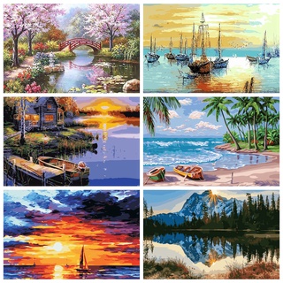 DIY Oil Painting Beach Landscape Oil Painting Set Canvas Home Decor Gift