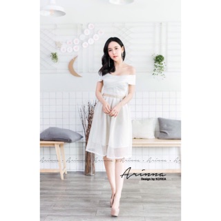 WHITE OPEN SHOULDER DRESS STYLE KOREAN