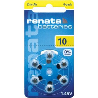 ถ่านเครื่องช่วยฟัง Renata เบอร์ 10 ZA10 PR70 1.45V (ของแท้ 100%) - แผง 6 ก้อน