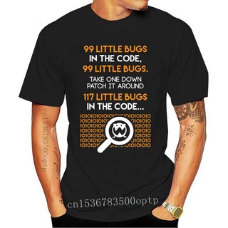 เสื้อยืดแขนสั้น ผ้าฝ้าย พิมพ์ลาย Coding 99 Little Bugs EMfcmm07EDdkic72 สําหรับผู้ชาย