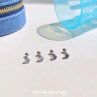 earika.earrings - crystal heart piercing จิวหูเงินแท้จี้หัวใจประดับเพชร เหมาะสำหรับคนแพ้ง่าย