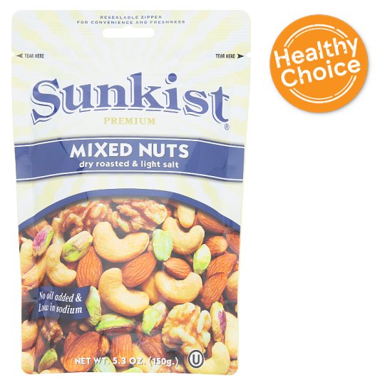 💥โปรสุดพิเศษ!!!💥 ซันคิสท์ พรีเมี่ยม ถั่วรวมอบเกลือรสเค็มน้อย 150กรัม Sunkist Premium Mixed Nuts Dry 