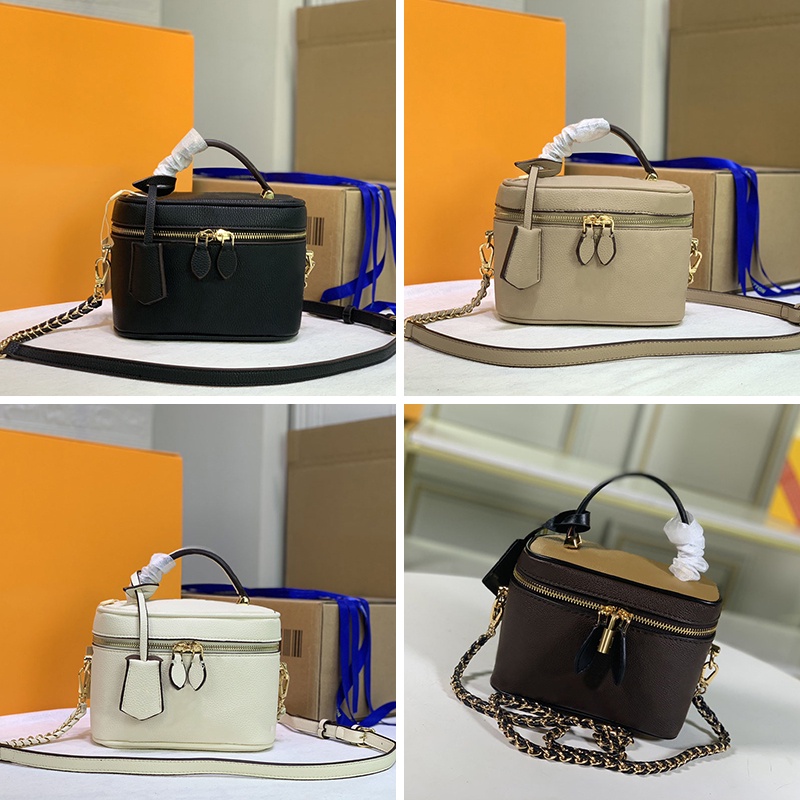 Designer Ladies Shoulder Bag VANITY Cosmetic Case Handbag Crossbody Wallet Cowhide Leather Canvas Embossed Grain Zipper