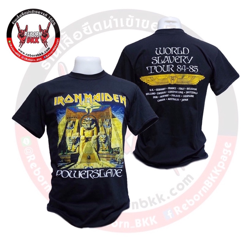เสื้อวง Iron Maiden ลิขสิทธิ์แท้100% ลาย Powerslave World Slavery Tour (Back Print)