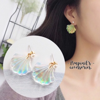 dd 📬 พร้อมส่ง : 🐚 ต่างหูมินิมอลเปลือกหอยและไข่มุก | Shell &amp;  Pearl Minimalist Stud Earring.