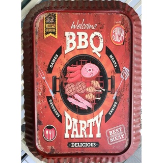 ป้ายสังกะสีแบบฝาจีบเหลี่ยม BBQ PARTY ขนาด 28.5(กว้าง) x 40(ยาว) ซม